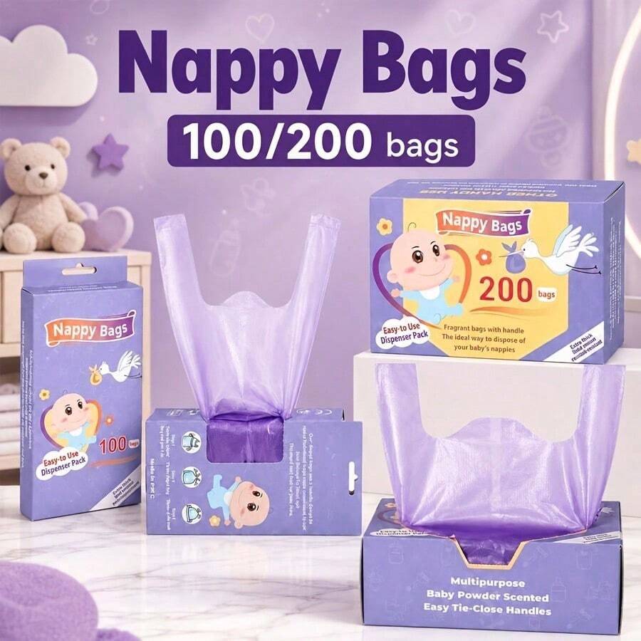 100/200Pcs Disposable Diaper Bags, Scented Portable Diaper Storage Bags, Hanging Diaper Bag Accessories, Diaper Trash Bags Or Pet Waste Bags, Diaper Bag Series, Baby Gift - Purple - View 1