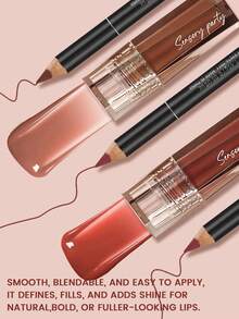 Pudaier 4-Piece Lip Liner & Lip Gloss Set - Silky Precise Lip Liner & Moisturizing Lip Gloss, Create Stunning Glow - Multi-Color Versatile Lip Makeup, Suitable For Daily Looks, Parties And Vacations - 4PCS - View 8