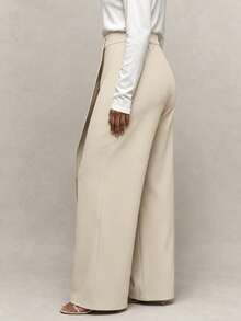 IGKEEL Spring Summer Autumn Women's Long Pants, Solid Color Single Leg Diagonal Double Layer Wide Leg Slimming Elegant Commute Business Long Pants, Suitable For Commute/Business/Office, Female Teacher Clothing - Rice - View 3