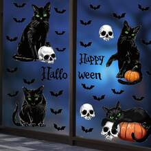 1pc Halloween Black Cat Static Window Sticker, Removable Glass Sticker, Cat And Bat Design, Suitable For Living Room And Bedroom Windows, Holiday Party Supplies. - Multicolor - View 4