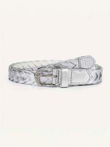 2/1pc Women's Fashionable Woven PU Belt With Square Buckle, An Ideal Accessory Designed Specifically For Dresses - Multicolor - View 3