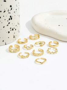 10 Creative Letter, Heart-Shaped, And Leaf Shaped Foot Ring Sets, Geometric Stackable Women's Foot Rings - Gold 2 - View 3