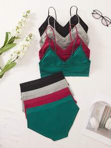 4pcs/Set European Style Plus Size Sports Bra & Panty Set, Seamless Cotton Lingerie For Women - Multicolor - View 3