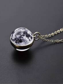 1入組太陽系統星球項鍊帶月亮,地球,土星,木星圖案玻璃圓頂吊墜 - moon - 查看 15