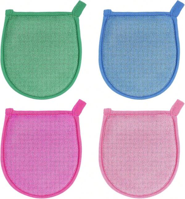 Ptwola 4 Piezas Guantes Exfoliantes para Limpieza Facial, Guantes Limpiadores para Lavar la Cara, Exfoliante para Limpieza Profunda de la Cara, Guantes Pulidores para Eliminar la Piel Muerta y Seca del Body, Herramienta para Hombres y Mujeres, Baño, Ducha, Spa, Cuidado de la Piel