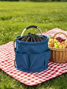 Foldable Outdoor Storage Bucket, Portable Multi-Pocket Tote Bag With Handle And Drawstring Lid, Suitable For Picnic, Camping, Gardening, Travel - Multicolor - View 2