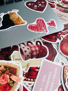 60Pcs Heartbeat Retro Stickers Fashion Personalized Creative DIY Fine Decorative Stickers Scrapbook Laptop Luggage Guitar Water Cup Phone Case Popular Decals - Mix - View 4