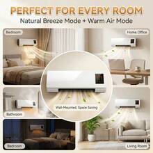 1200W Wall Mounted PTC Ceramic Space Heater With Fan-Only Natural Breeze Mode, Warm Air Heater & Room-Temperature Air Circulator, Remote Control, LED Display, Timer, Adjustable Thermostat, Space Saving For Bedroom, Dorm, Office - White - View 4