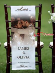 Personalized Wedding Chair Decor, Customizable Photo/Text And Name, Elegant Commemorative Sign, Suitable For Weddings, Baptisms, Durable And Easy To Assemble, Suitable For Parties And Events Chairs And Seats - Multicolor - View 5