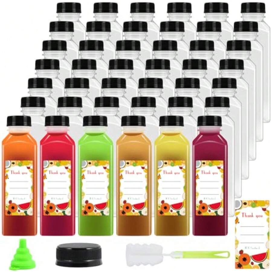 36 botellas de plástico de 16 onzas con tapas, botellas de jugo con tapas, recipientes reutilizables transparentes a granel para jugos, leche y otras bebidas - Transparente - Ver 1
