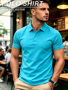 Kemeja Polo Pria Musim Panas Bahan Ringan | Potongan Slim Fit Lengan Pendek Kerah Warna Polos, Cocok Untuk Sehari-hari, Bepergian, Kantor, Olahraga Ringan, dan Pakaian Pantai - Mint Blue - View 10