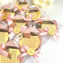 Luxury Round Mirror Acrylic Plaque With Satin Bow, Fully Custom Engravable Name & Date Souvenir Tags, Sentimental Table Decor Keepsake Gifts For Wedding, Valentine's Day, Birthday Parties - Multicolor - View 7