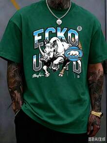 The Iconic ECKO Unltd Graphic Features A Bold Rhino Emblem With Urban Camouflage Lettering Symbolizing Strength Individuality Urban Culture   220g - 墨綠色2 - 查看 1