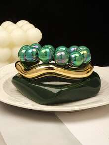 3pcs Set Elegant Minimalist Dark Green Asymmetrical Resin Bracelet Set, Suitable For Personalized Outfit - Dark Green - View 1