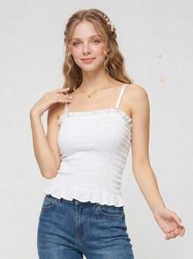 Aesletic 1pc New Women's Summer Ice Silk Beautiful Back Strapless Padded Top With Shirred, For Wearing Inside Or Outside - White - View 1