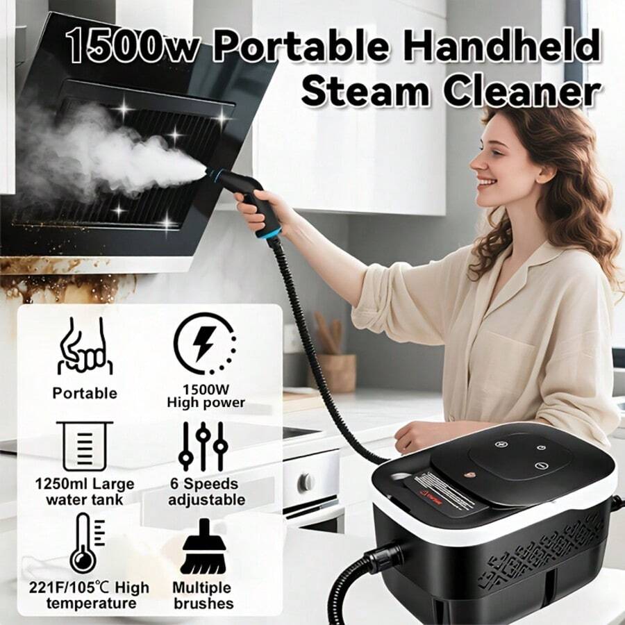 8-In-1 Handheld Steam Cleaner | High-Pressure Steam Engine, Large Water Tank, Suitable For Home Use, Hardwood Floors, Indoor Decor, Kitchen, Bathroom, Floors, Grease Cleaning - EU F Type Plug(220-240V) - View 1