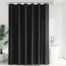 1 buah Tirai Mandi Tebal, Tirai Mandi Linen Imitasi Hitam dengan Pengait - Kain Tebal dan Cepat Kering untuk Privasi dan Dekorasi Kamar Mandi - Hitam - View 5