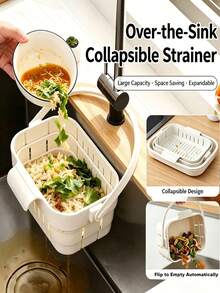 1/2/4pcs Foldable Hanging Sink Strainer Basket, Expandable Kitchen Colander With Lid, Space-Saving Food Strainer, 2-In-1 Multifunctional Folding Faucet Storage & Draining Rack, Suitable For Fruits, Vegetables And Kitchen Utensils - One Size - View 4