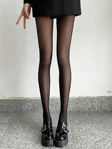 1 Pair Women's Solid Color Minimalist Tight Leggings, Black Sheer Tights, Sexy Pantyhose - Black - View 6