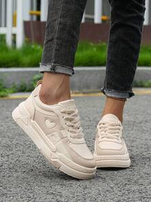 Flipark Women's Outdoor Sports Shoes, White Breathable Casual Platform Sneakers, Spring Autumn New Style - Khaki - View 3