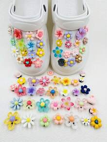 30pcs Cartoon Resin Coffee Color Bear & Flower Random Pattern Clog Shoe Charms Set - Multicolor - View 6