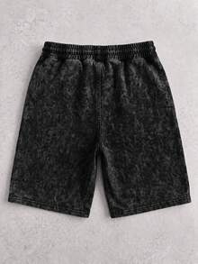 GRDR Men's Black Washed Texture Knit Drawstring Casual Shorts, Suitable For Commuting And Daily Wear - Black - View 7