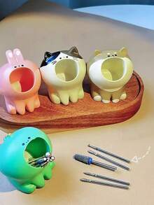 Cute Eating Cat Desktop Storage Pen Holder, INS Style Girly Mini Paper Clip Organizer, Student Office Creative Cartoon Animal Pen Holder, Multifunctional Desktop Decor - Multicolor - View 3