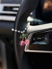 1pc Pearl Chain Cherry Car Pendant Interior Steering Wheel Decoration Car Creative Hanging Decoration Interior Decoration - A - View 5