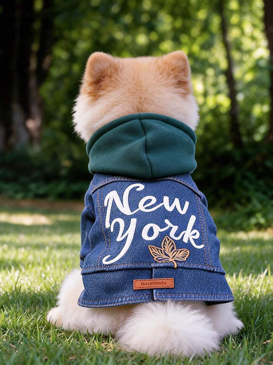 PETCIRCLE 1件寵物衣服 狗狗套裝 小型犬可愛設計 柔軟耐穿 連帽雙腿狗狗夾克 紐約風 - 彩色 - 查看 1