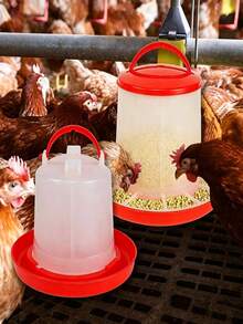 Automatic Pet Feeding And Watering Set, 160ml/1KG/2KG Capacity, Suitable For Chickens, Pigeons, Quails And Other Poultry, Livestock Feed Trough And Water Bucket, Unattended Feeding And Watering Equipment - Red and White - View 1