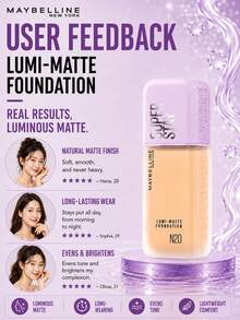 Maybelline 美寶琳長效透明底妝 #N20，正裝 35ml/試用裝 10ml，輕盈持久、抗汗、霧面妝效、有效遮瑕，適合中性至淺膚色 - 美寶蓮持妝輕透粉底液N20 - 查看 10
