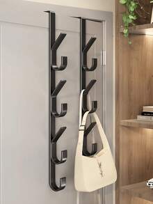 1pc/2pcs Multi-Functional Heavy Duty Metal Over-The-Door Towel Rack, Space-Saving Vertical Design Storage Hooks Rack, Bathroom Door Towel Rack, No-Drill Over-The-Door Hook Rack, Suitable For Bedroom - Multicolor - View 2