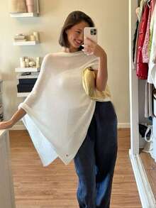 1pc Solid Color Knitted Asymmetrical Mesh Cape Shawl - Multicolor - View 1