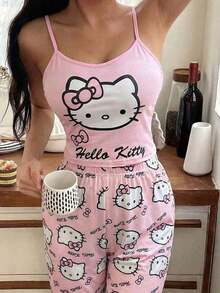 SANRIO 一件Hello Kitty印花吊带背心，舒适无袖女式衬衫，适合春、夏、秋季穿着。 - 彩色 - 查看 2
