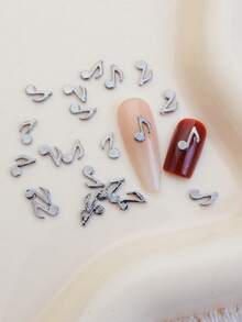 10/20-Piece Alloy Nail Art Accessories, Simple And Cute, Versatile For Daily And Korean/Japanese Styles, Gun Black Musical Note Design, Female Nail Decorations, Beauty Cosmetics, DIY Decor, Square Nail Embellishments, Phone Case Decorations Nail Charms - Multicolor - View 3