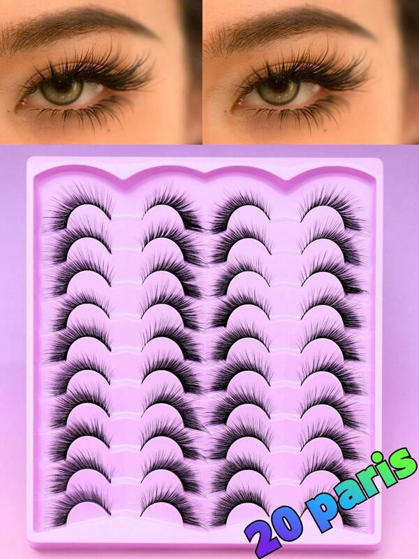 20 Pairs Natural Fox Style False Eyelashes, Fluffy Soft, Dramatic 3D Mink Fur Lashes, Delicate & Fine, DIY Single Cluster Lashes, Suitable For Bold Dramatic Eye Makeup, Comfortable & Reusable