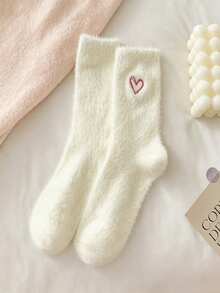 Women's Mid-Calf Floor Socks With Heart Pattern Plush, Soft Thick Daily Long Socks - Multicolor - View 8