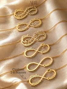 Customized Family Member Name Infinity Necklace, Personalized Heart Pendant Necklace For Women, Thanksgiving Gift, Christmas Gift - Gold - View 1