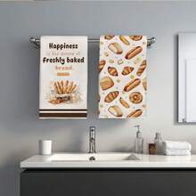 2 piezas de toallas de cocina con patrón vintage de acuarela con tema de panadería, 40*60cm de material de microfibra suave, toallas de té para cocinar y hornear a diario, adecuadas para cocina del hogar, restaurante, camping al aire libre, limpieza de mesa, accesorios de paño de platos, regalo festivo - Multicolor - Ver 9