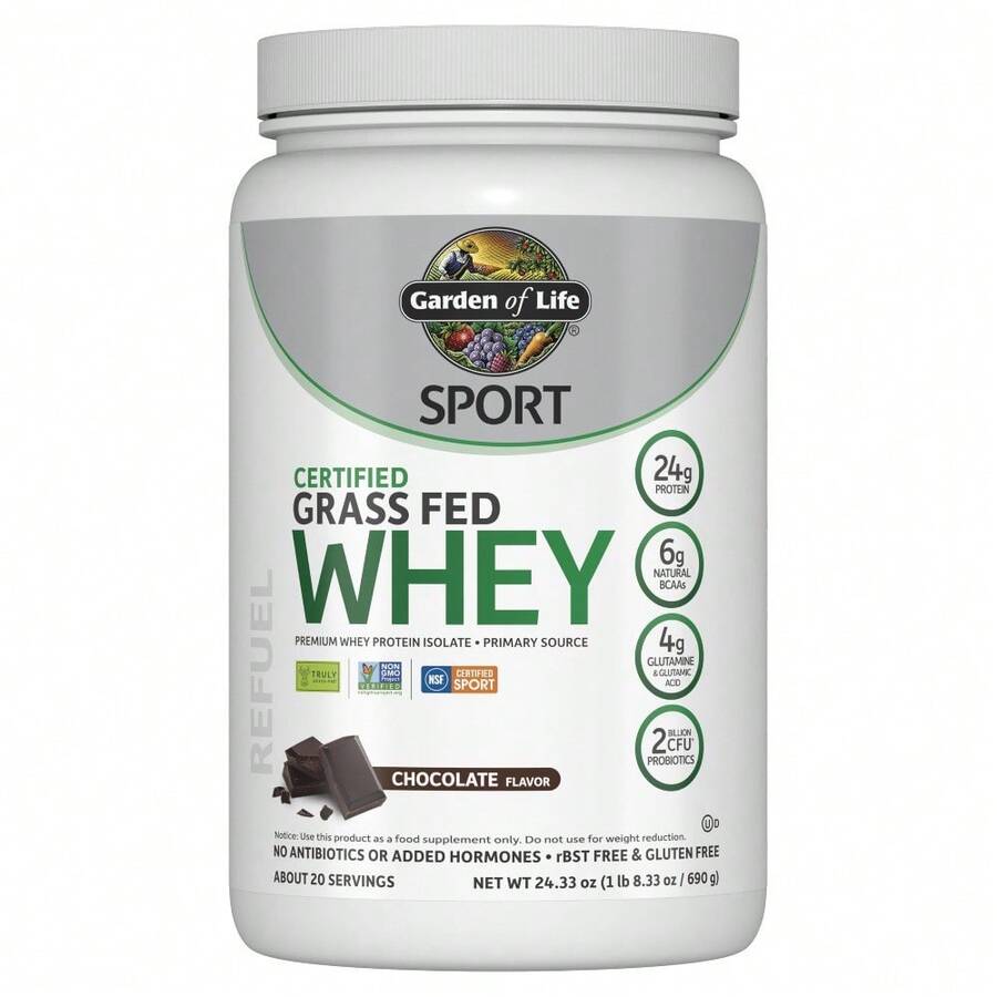 Garden Of Life Sport Grass Fed Whey Protein Powder – 24g Whey Protein Isolate For Women & Men With Probiotics & Glutamine, Non-GMO, Gluten-Free, Cold-Processed, Vanilla Flavor, 20 Servings - Chocolate - View 1