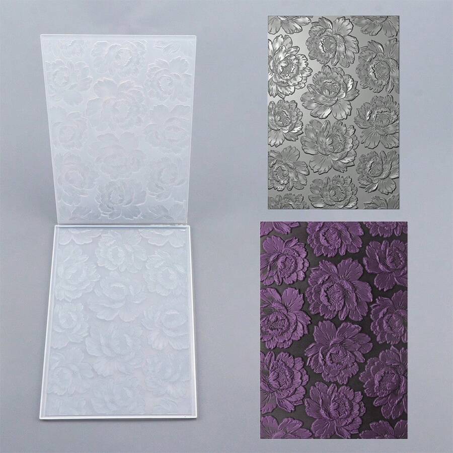 1 pieza Carpeta con relieve 3D, Suministros para scrapbooking DIY, Hermosa carpeta de plástico con relieve de patrón floral, Adecuada para hacer tarjetas, scrapbooking y otras creaciones de manualidades de papel - Multicolor - Ver 1