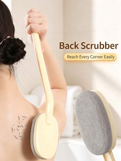 1pc/5pcs Long Curved Handle Exfoliating Back Brush, Gentle Body Scrubbing Pad, Non-Slip Grip Shower Tool, Removes Dead Skin, Easy To Reach Full Body Bathing Skin Care Daily Bathroom Supplies