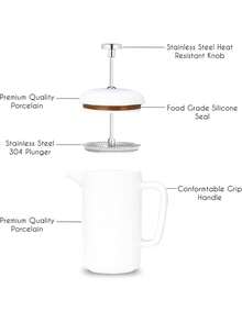 Porcelain French Press 650ml, Coffee Tea Maker With Stainless Steel Plunger, Ivory Father's Favorite Gift - Above 2L - View 3
