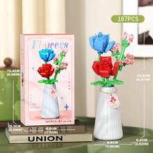 12 Styles Building Block Eternal Flower Vase Desktop Decor, Assembled Building Blocks, Small Particle Micro Building Block Flowers, Rose Sunflower Artificial Flower Model, Birthday Gift, Holiday Gift - Multicolor - View 24