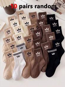 20 Pairs Kids Athletic Crew Socks Back To School, Ribbed Sports Letter Print Breathable Socks For Boys Girls, CoffeeBrownBeigeSchoolWearPack1-16Y - Multicolor - View 16