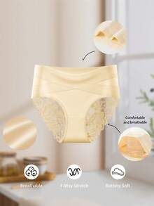 Rosiemei 3PCS Plus Size Women's High-Waist Lace Tummy Control Panties, Breathable Stretch Butt-Lifting - Multicolor - View 5