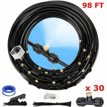 30 Meter / 98 Feet Outdoor Misting Cooling System With 30 Anti-Rust Brass Mist Spray Nozzles, Multi-Functional Water Mister Cooling Set, Ideal Summer Gear For Backyard, Garden, Greenhouse, Pool And Porch Leisure - A - View 1