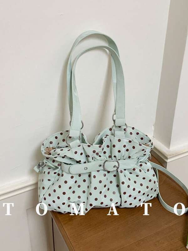 1pc Fashionable Cute Women's Shoulder Bag, Large Capacity Tote Bag, PU Polka Dot Fabric, Strap Decoration, Can Be Worn As Shoulder Or Crossbody, Daily Use Bag, Suitable For Young Women - Travel, Shopping, Dating, Women's Gift, Office, Work, Travel