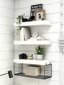 3pcs Floating Wall Shelves, Wooden Room Decor, Rustic Style Wooden Shelves For Bathroom, Living Room, Bedroom And Kitchen, Storage Wall Racks, Books, Room Decoration, Multi-Layer Wall Hanging Storage Shelves Space-Saving Multifunctional Office Display Rack, Statue Home Decor, Collection Decor, Beautiful And Practical Home Organization Wall Collection Gift - Multicolor - View 11