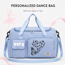 Personalized Travel Organizer Bag, Black Butterfly Theme Print, Large Capacity Independent Shoe Compartment Handheld Crossbody Multifunctional Bag, Dance Class Tote Bag, Suitable For Swimming Class, Fitness, Training, Back To School Gift - Multicolor - View 7